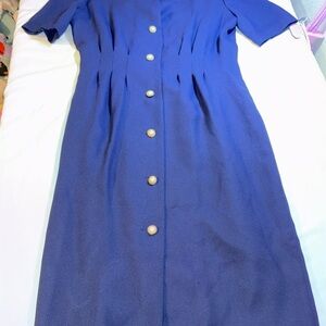 Vintage Karin Stevens Navy Button-Down Midi Dress